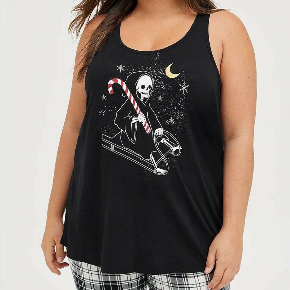 NWT Torrid 3X Grim Reaper Skeleton Christmas Black Sleep Tank Top (22-24) Plus